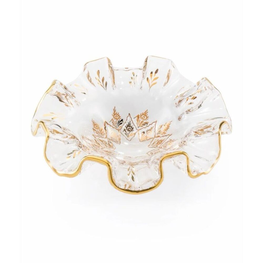 Vintage Pasabahce Glass/Gold Ruffled Bowl/Dish